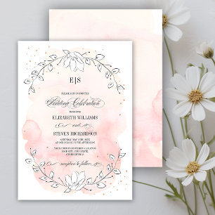 Sketched Floral Blush Pink Watercolor Wedding Invitation