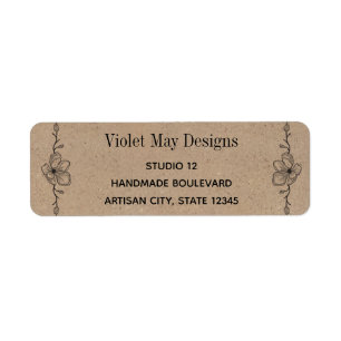 Sketched Floral Border Rustic Kraft Return Address