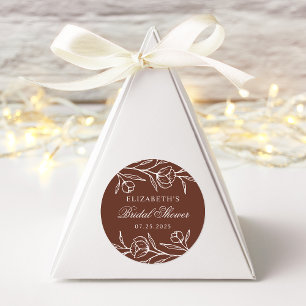 Sketched Floral Brown Bridal Shower Classic Round Sticker