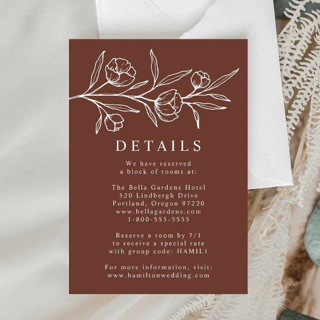 Sketched Floral Brown Wedding Details Enclosure Card (Creator Uploaded)