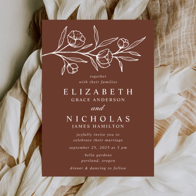 Sketched Floral Brown Wedding Invitation (Creator Uploaded)