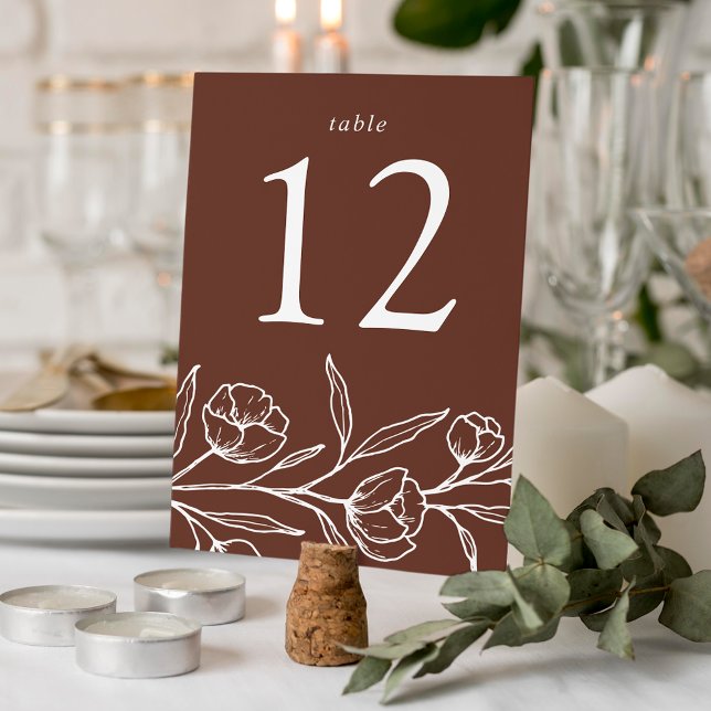 Sketched Floral Brown Wedding Table Number (Creator Uploaded)