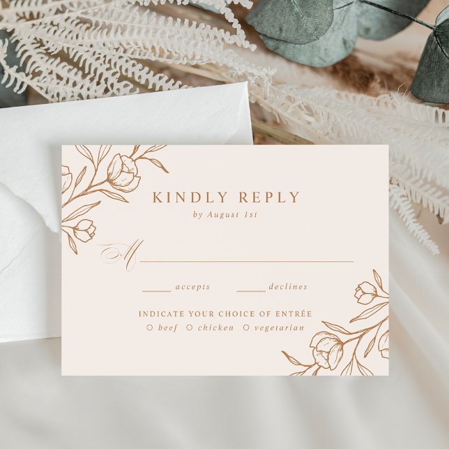 Sketched Floral Copper Meal Choice Wedding RSVP Card (Creator Uploaded)