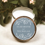 Sketched Floral Dusty Blue Wedding Classic Round Sticker<br><div class="desc">Elegant floral wedding stickers featuring white sketched flowers and leaves with a dusty blue background. Personalise the sketched floral wedding stickers with your names. The floral stickers are perfect for sealing wedding envelopes,  wedding favours,  and more! Designed to coordinate with our Sketched Floral wedding collection.</div>