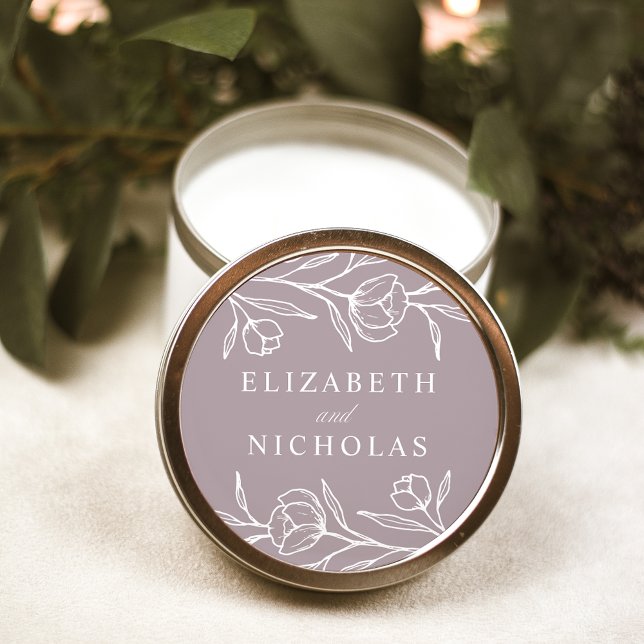 Sketched Floral Dusty Purple Wedding Classic Round Sticker (Creator Uploaded)