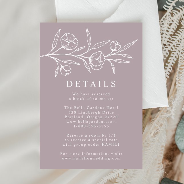 Sketched Floral Dusty Purple Wedding Details Enclosure Card (Creator Uploaded)