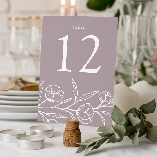 Sketched Floral Dusty Purple Wedding Table Number (Creator Uploaded)