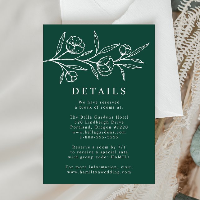 Sketched Floral Green Wedding Details Enclosure Card (Creator Uploaded)