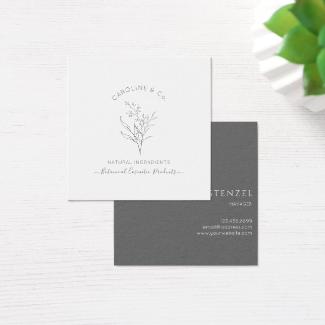 Sketched Floral Logo Design Square Business Card (Desk)