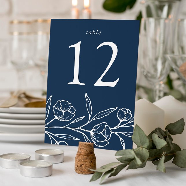 Sketched Floral Navy Wedding Table Number (Creator Uploaded)