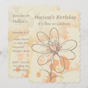 Sketched Floral on Watercolor Splats Birthday Invitation