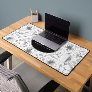 Sketched Floral Outline Grey/Blk ID939 Desk Mat
