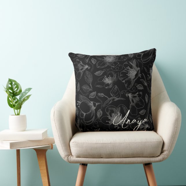Sketched Floral Outline Pattern Grey/Blk ID939 Cushion (Chair)