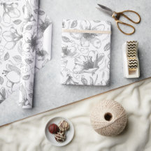 Sketched Floral Outline Pattern Grey/Wht ID939