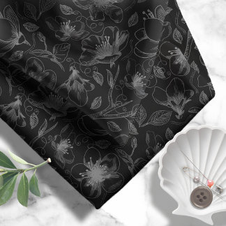 Sketched Floral Outlines Pattern Black ID939 Fabric