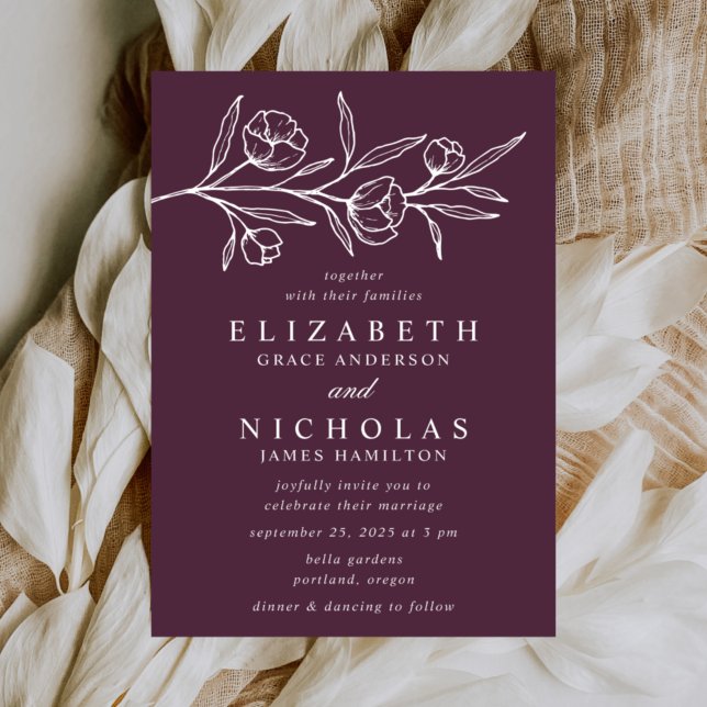 Sketched Floral Purple Wedding Invitation (Creator Uploaded)