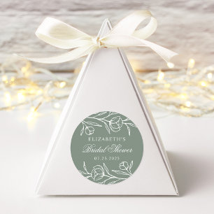 Sketched Floral Sage Green Bridal Shower Classic Round Sticker