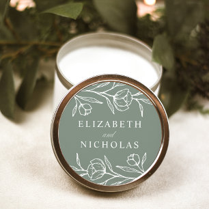 Sketched Floral Sage Green Wedding Classic Round Sticker