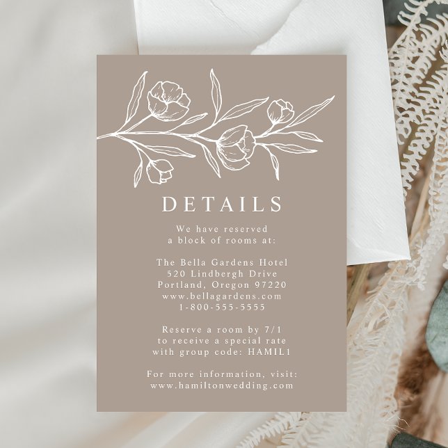 Sketched Floral Taupe Wedding Details Enclosure Card (Creator Uploaded)
