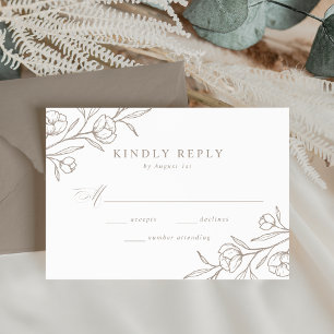 Sketched Floral Taupe Wedding RSVP Card