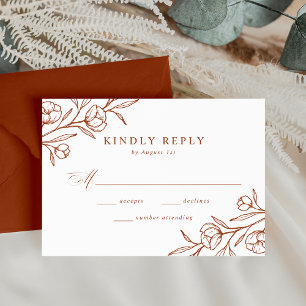 Sketched Floral Terracotta Wedding RSVP Card