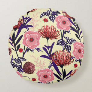 Sketched flower design in bright colors seamless p round cushion