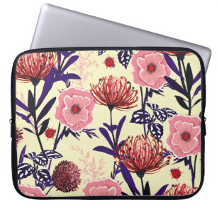 Sketched flower design in bright colours seamless laptop sleeve