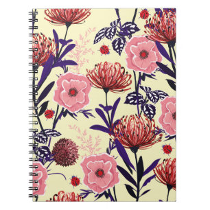 Sketched flower design in bright colours seamless notebook