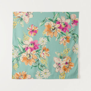 sketched flower in bright colors - seamless backgr tapestry