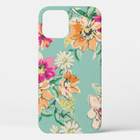 sketched flower in bright colours - seamless backg
