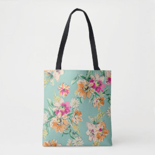 sketched flower in bright colours - seamless backg tote bag