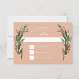 Sketched Flowers Leaves Greenery Peach Wedding RSVP Card