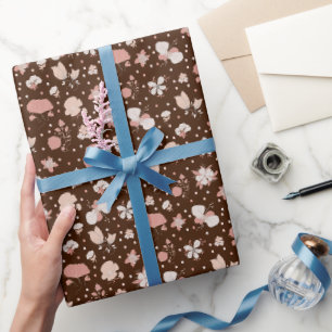 Sketched Flowers on Dark Brown Wrapping Paper