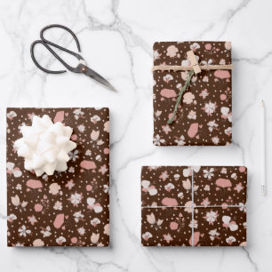 Sketched Flowers on Dark Brown Wrapping Paper Sheet