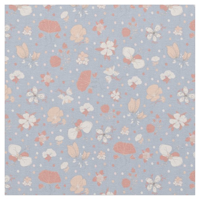Sketched Flowers on Light Blue Fabric (Close Up)