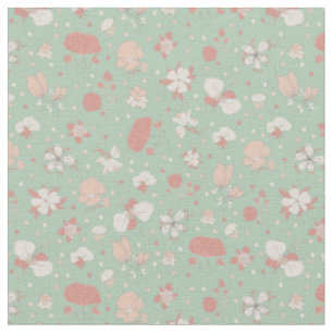 Sketched Flowers on Light Green Fabric