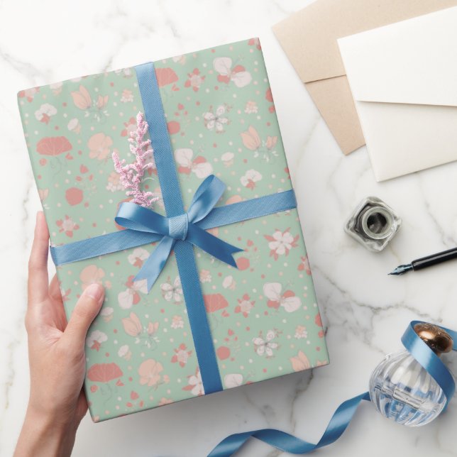 Sketched Flowers on Light Green Wrapping Paper (Gifting)