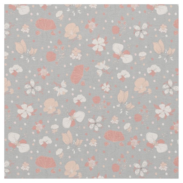 Sketched Flowers on Light Grey Fabric (Close Up)