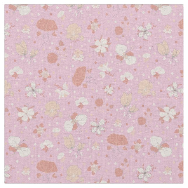 Sketched Flowers on Light Pink Fabric (Close Up)