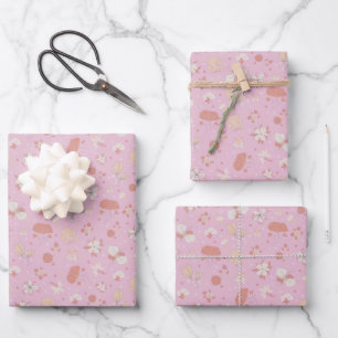 Sketched Flowers on Light Pink Wrapping Paper Sheet