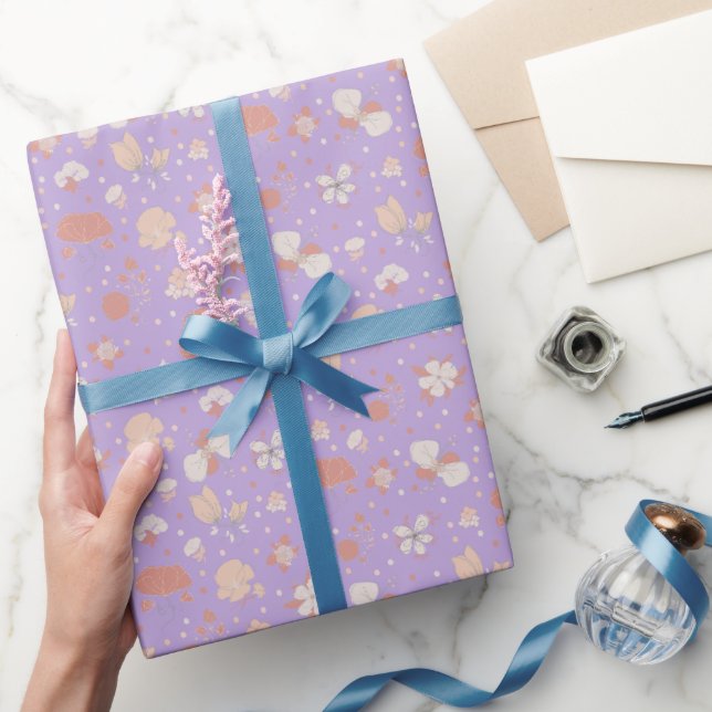 Sketched Flowers on Light Purple Wrapping Paper (Gifting)