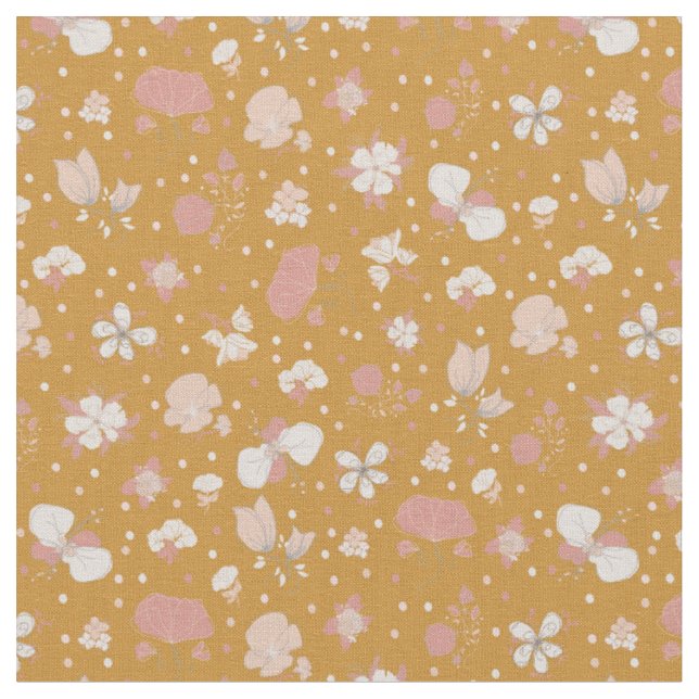 Sketched Flowers on Orange Fabric (Close Up)