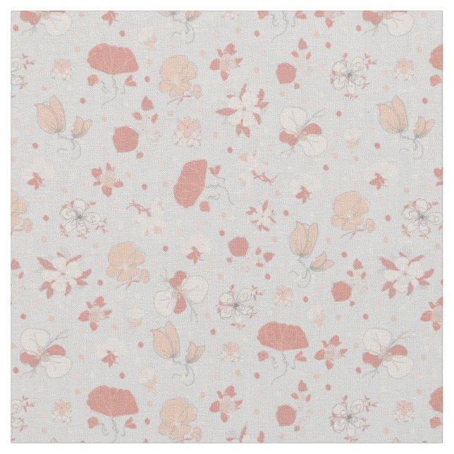 Sketched Flowers on Pale Grey Fabric (Close Up)