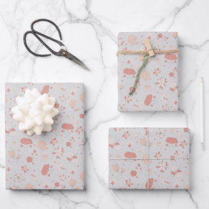 Sketched Flowers on Pale Grey Wrapping Paper Sheet