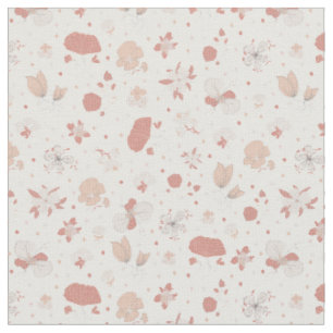 Sketched Flowers on White Fabric