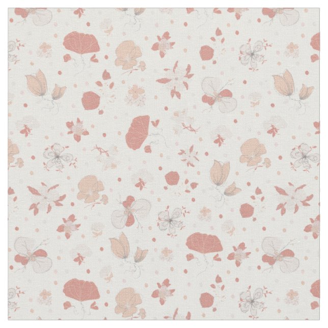 Sketched Flowers on White Fabric (Close Up)