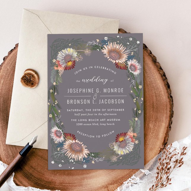 Sketched Flowers Purple Wedding Invitation (Creator Uploaded)