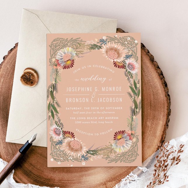 Sketched Flowers Unique Taupe Wedding Invitation (Creator Uploaded)