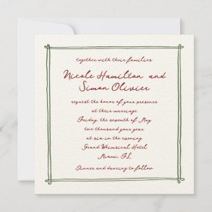 Sketched frame Green Whimsical Hand Drawn Wedding  Invitation
