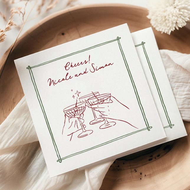 Sketched frame Whimsical Champagne glass wedding Napkin (Creator Uploaded)